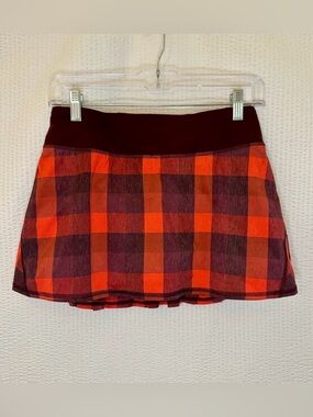 Lululemon Pace Setter Yama Check Red Burgundy Plaid Skirt Skort Size: 4